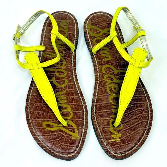 Sam Edelman GIGI Yellow Reptile Embossed Thong T Strap Leather Sandals - Picture 10 of 15